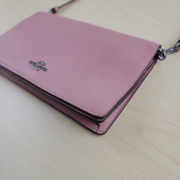 Coach Pink Rose Pebbled Leather Flap Snap Crossbody Wallet - Picture 2 of 11